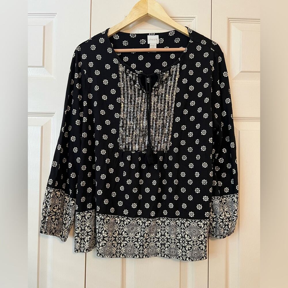 Chico's Cotton Rayon Blend Beaded Top Size 3